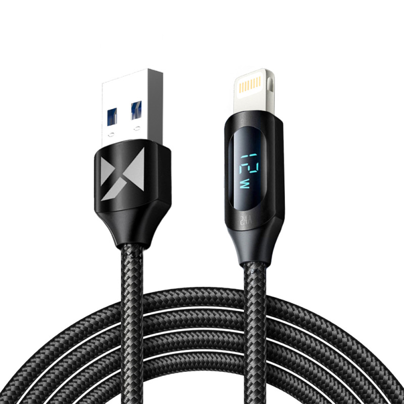Kabel USB-A - Lightning Wozinsky WUALC2 s LED displejem 2,4A 2 m - černý