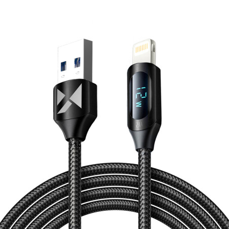 Kabel USB-A - Lightning Wozinsky WUALC2 s LED displejem 2,4A 2 m - černý