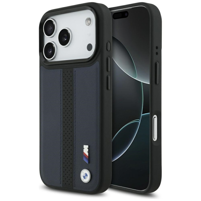 BMW pouzdro M Perforated Stripe Logo MagSafe pro iPhone 17 Pro – tmavě modré