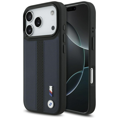 BMW pouzdro M Perforated Stripe Logo MagSafe pro iPhone 17 Pro – tmavě modré