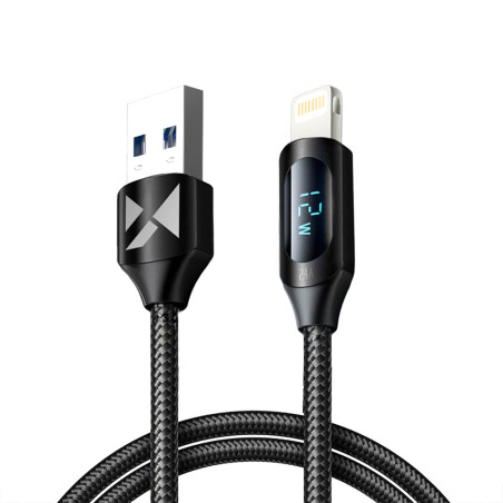 Kabel USB-A - Lightning Wozinsky WUALC1 s LED displejem 2,4A 1 m - černý