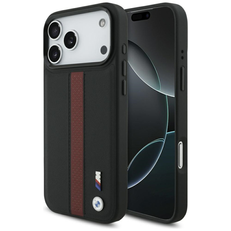 BMW kožené pouzdro M Perforated Stripe Logo MagSafe pro iPhone 17 Pro Max – červené