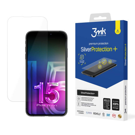 3mk SilverProtection+ ochranná fólie pro iPhone 15 - stříbrná