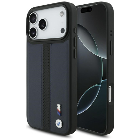 BMW pouzdro M Perforated Stripe Logo MagSafe pro iPhone 17 Pro Max – tmavě modré