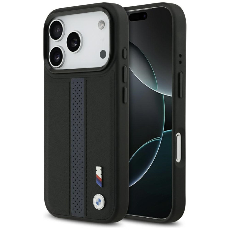 BMW pouzdro M Perforated Stripe Logo MagSafe pro iPhone 17 Pro – modré