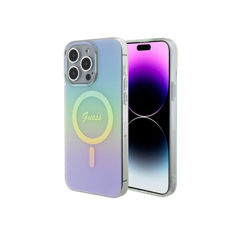 Kryt Guess GUHMP15XHITSQ pro iPhone 15 Pro Max - tyrkysový (turquoise) - duhový MagSafe