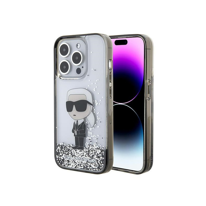 Kryt Karl Lagerfeld IKONIK Liquid Glitter pro iPhone 15 Pro - transparent
