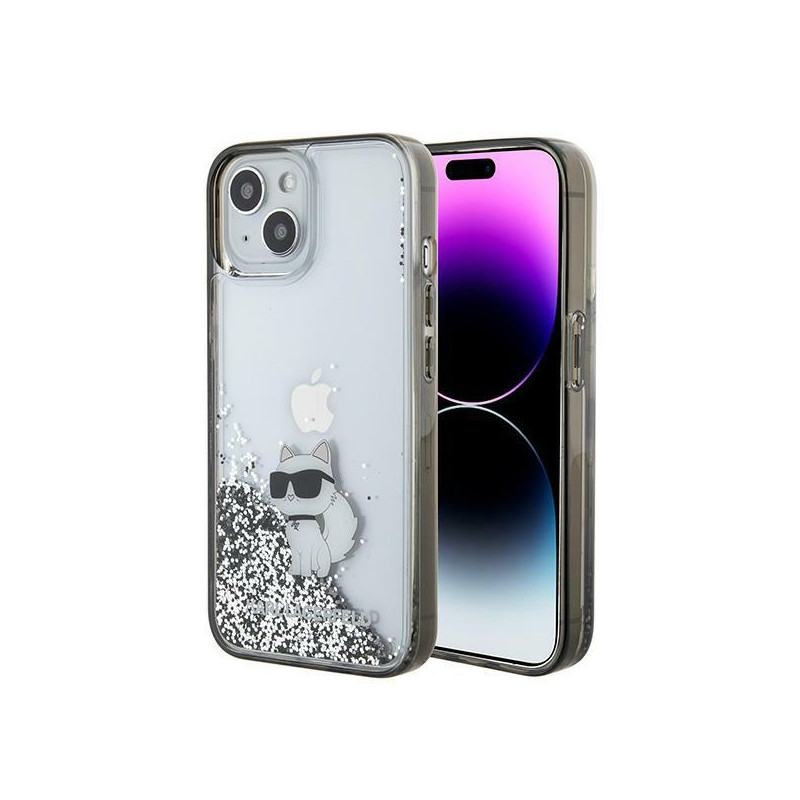 Kryt Karl Lagerfeld LIQUID GLITTER Choupette pro iPhone 15 - transparent