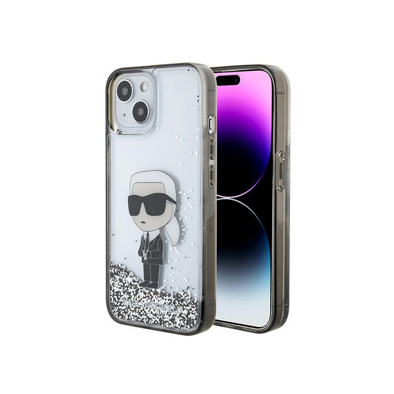 Kryt Karl Lagerfeld KLHCP15SLKKNSK pro iPhone 15 6.1" - transparentní (Liquid Glitter Ikonik)