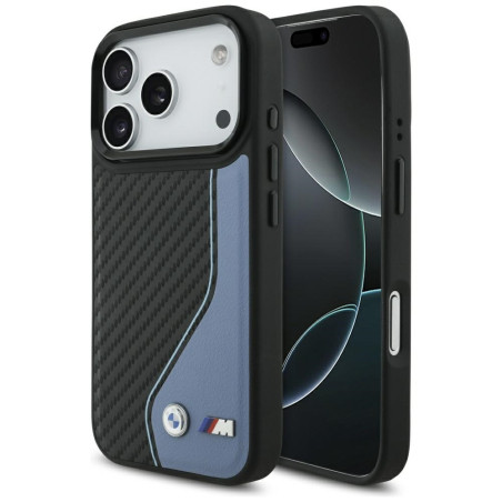 BMW kožené pouzdro M Carbon Logo MagSafe pro iPhone 17 Pro – modré
