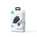 Joyroom GaN 65W rychlá nabíječka USB-A, 2x USB-C černá + USB-C - USB-C 100W kabel 1,2 m (TCG01)