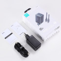 Joyroom GaN 65W rychlá nabíječka USB-A, 2x USB-C černá + USB-C - USB-C 100W kabel 1,2 m (TCG01)