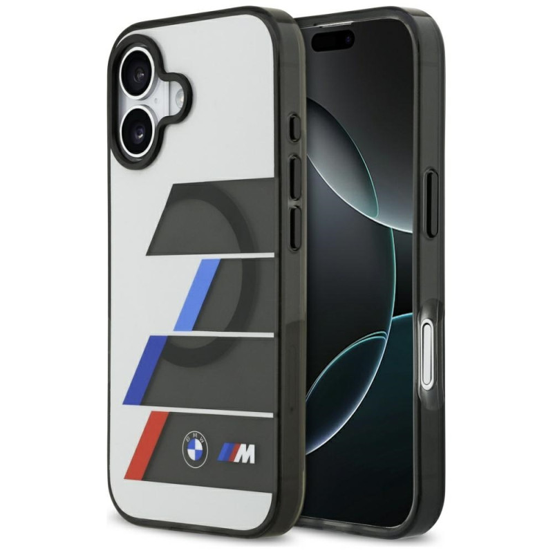 BMW pouzdro M IML Metal Buttons Tricolor Lines MagSafe pro iPhone 17 – šedé