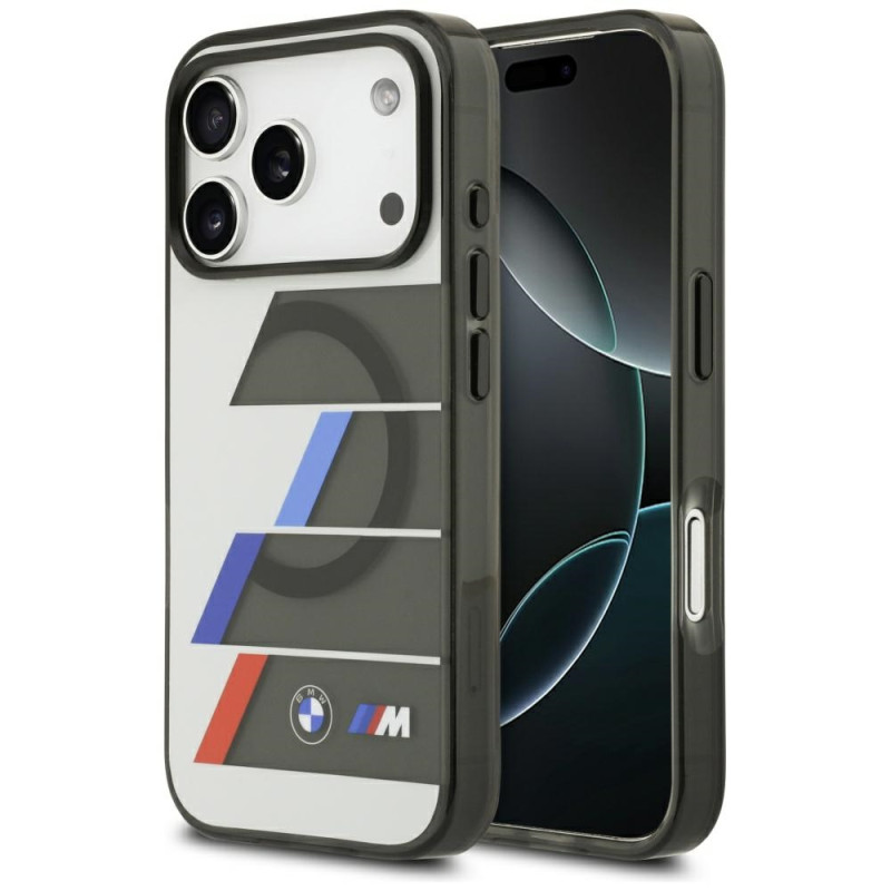 BMW pouzdro M IML Metal Buttons Tricolor Lines MagSafe pro iPhone 17 Pro – šedé
