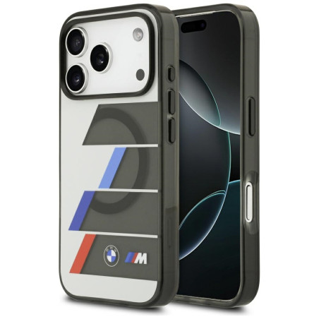 BMW pouzdro M IML Metal Buttons Tricolor Lines MagSafe pro iPhone 17 Pro – šedé