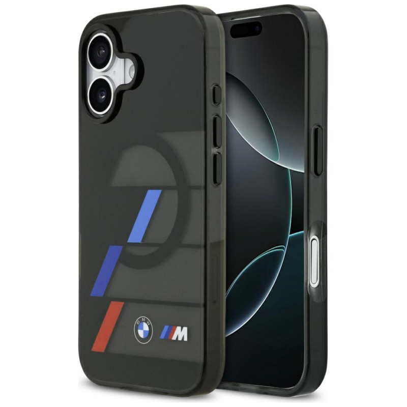 BMW M IML Metal Buttons Tricolor Lines pouzdro MagSafe na iPhone 17 - černé