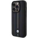 BMW kožené pouzdro Leather Stamp Blue Line pro iPhone 15 Pro Max – černé
