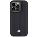 BMW kožené pouzdro Leather Stamp Blue Line pro iPhone 15 Pro Max – černé
