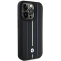 BMW kožené pouzdro Leather Stamp Blue Line pro iPhone 15 Pro Max – černé