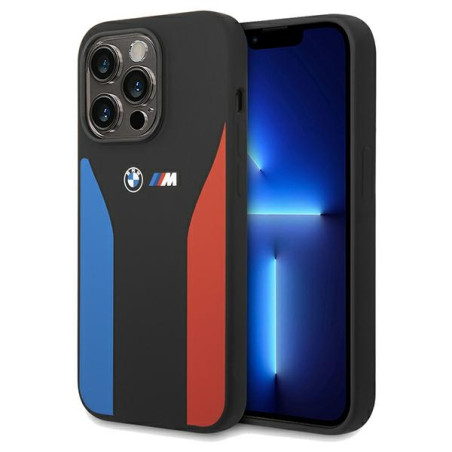 BMW Silikonové pouzdro Blue&Red Stripes M Collection na iPhone 15 Pro Max - černé