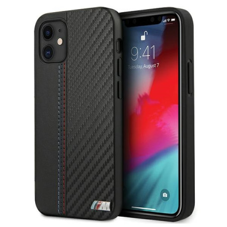 BMW M Collection PU Carbon Stripe pouzdro na iPhone 12 mini - černé