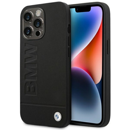 BMW kožené pouzdro Leather Stamp pro iPhone 14 Pro – černé