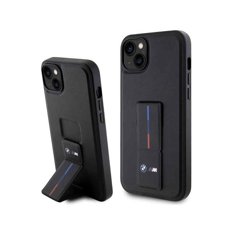 BMW pouzdro Grip Stand Hot Stamp pro iPhone 14 Plus / 15 Plus – černé