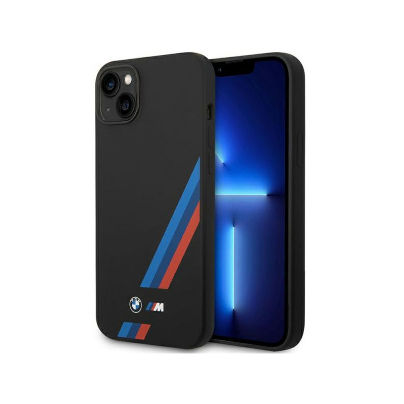 BMW Silikonové pouzdro Slanted Sttripes na iPhone 14 Plus / 15 Plus - černé