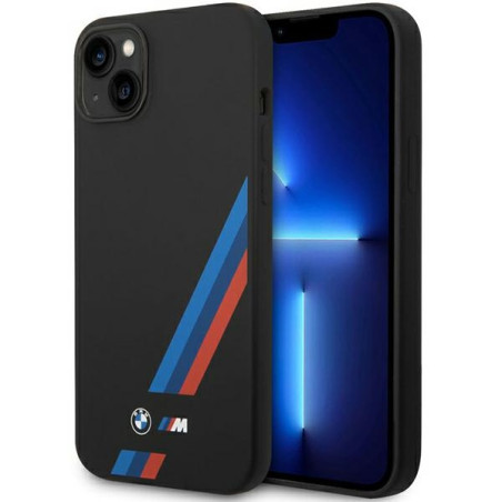 BMW Silikonové pouzdro Slanted Sttripes na iPhone 14 Plus / 15 Plus - černé