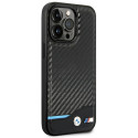 BMW Leather Carbon kožené pouzdro na iPhone 14 Pro Max - černé