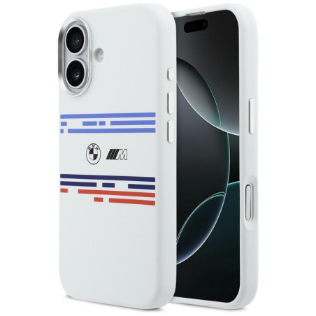 BMW silikonové pouzdro M Silicon Horizontal Line MagSafe pro iPhone 17 – bílé