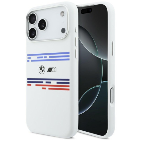 BMW silikonové pouzdro M Silicon Horizontal Line MagSafe pro iPhone 17 Pro Max – bílé