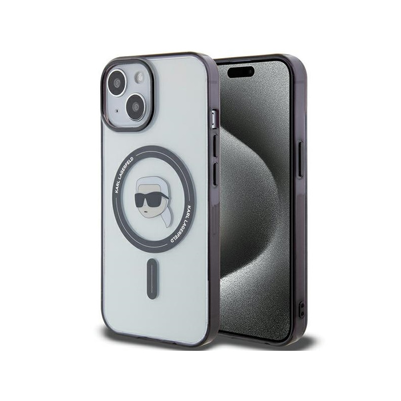 Kryt Karl Lagerfeld KLHMP15SHKHNOTK pro iPhone 15 6.1" - transparentní hardcase IML Karl`s Head MagSafe