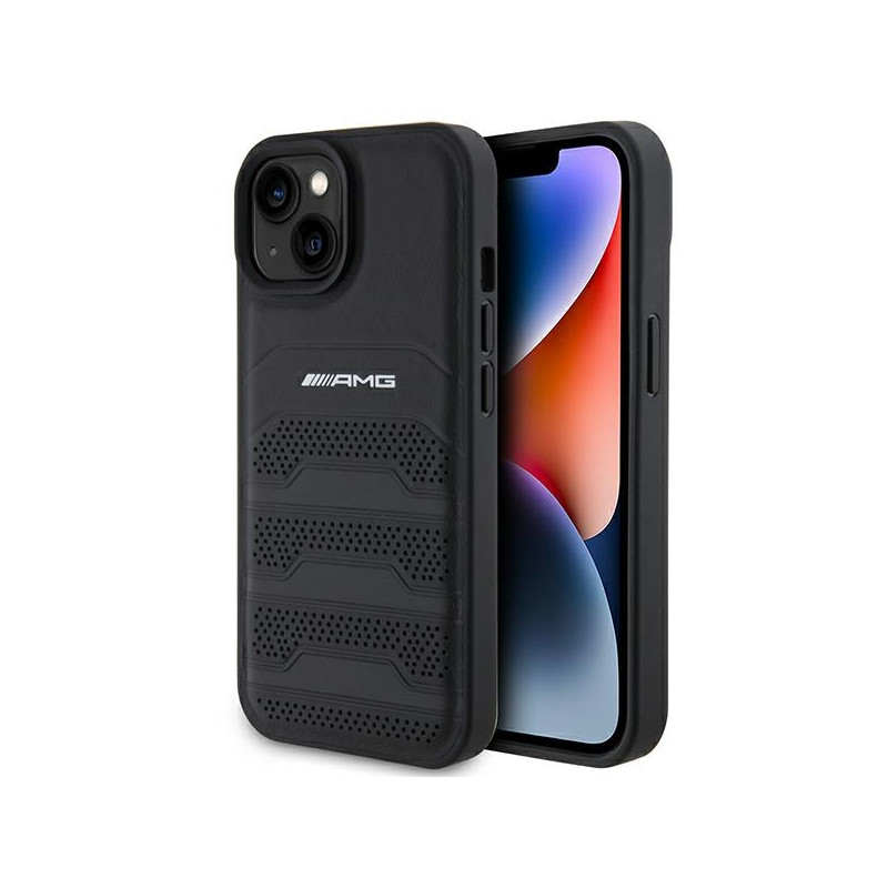 Kryt AMG Leather Debossed Lines pro iPhone 15 Plus - černá