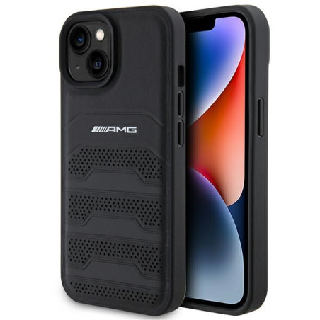 Kryt AMG Leather Debossed Lines iPhone 15 Plus – černá