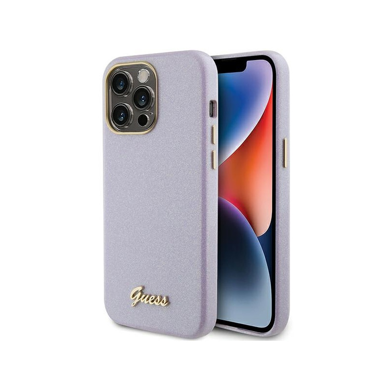 Kryt Guess Glitter Glossy Script pro iPhone 15 Pro - lilac
