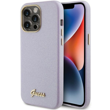 Kryt Guess Glitter Glossy Script iPhone 15 Pro lilac