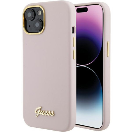 Kryt Guess Silicone Script pro iPhone 15 - růžová