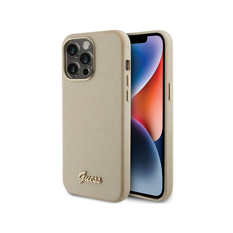 Kryt Guess GLITTER GLOSSY SCRIPT pro iPhone 15 Pro Max - zlatý