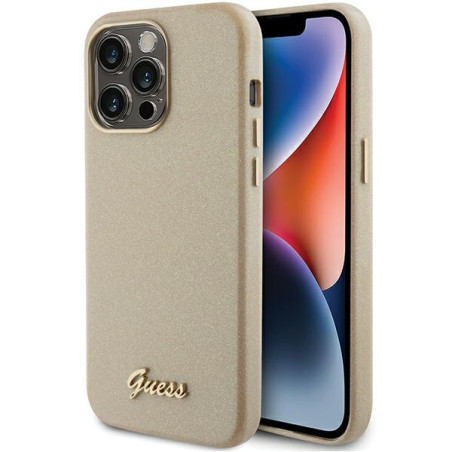Kryt Guess GLITTER GLOSSY SCRIPT iPhone 15 Pro Max - zlatý