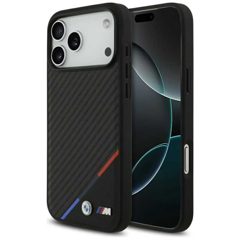 BMW pouzdro M Carbon Tricolor Line MagSafe pro iPhone 17 Pro Max – černé