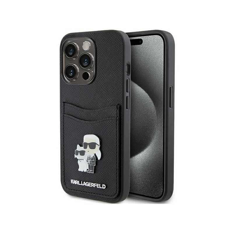 Pouzdro Karl Lagerfeld SAFFIANO CARD SLOT pro iPhone 15 Pro - černé