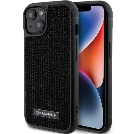 Kryt Karl Lagerfeld Rhinestone Logo pro iPhone 15 – černý