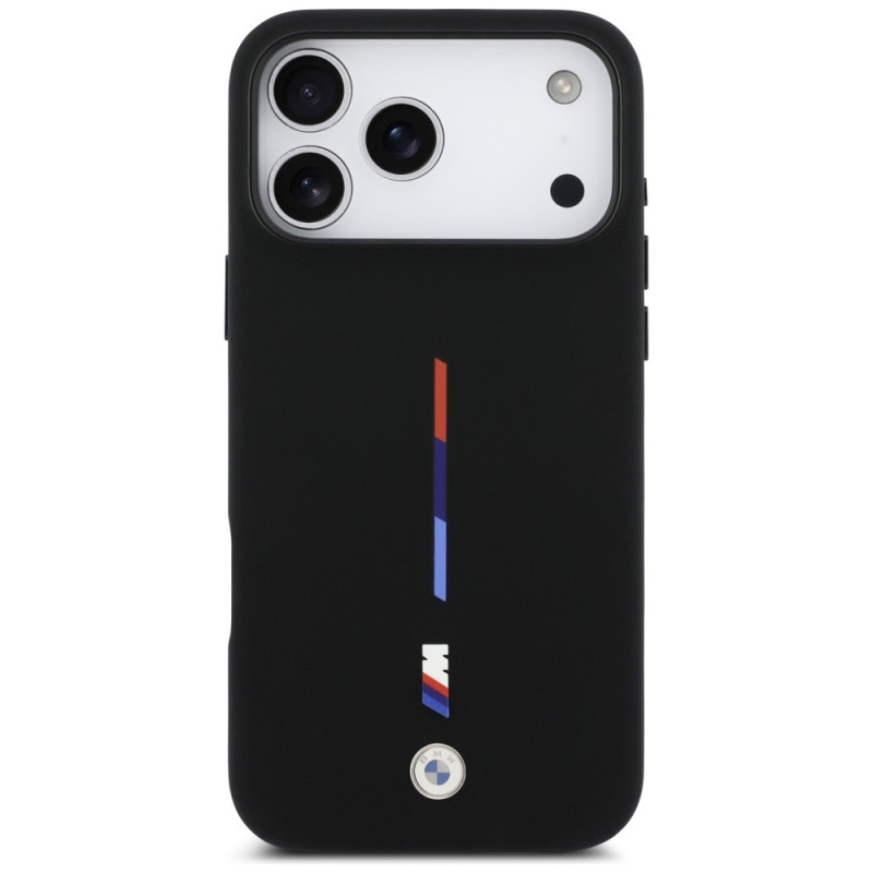 BMW silikonové pouzdro M Silicon Tricolor Line MagSafe pro iPhone 17 Pro Max – černé