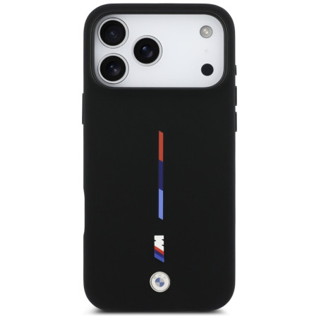 BMW silikonové pouzdro M Silicon Tricolor Line MagSafe pro iPhone 17 Pro Max – černé