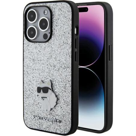 Kryt Karl Lagerfeld CHOUPETTE pro iPhone 15 Pro Max - stříbrná