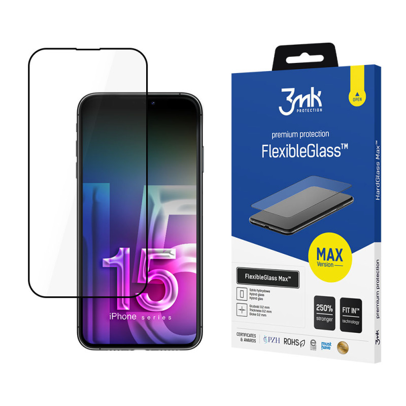 Ochranné sklo 3mk FLEXIBLEGLASS MAX pro iPhone 15 Plus - čiré