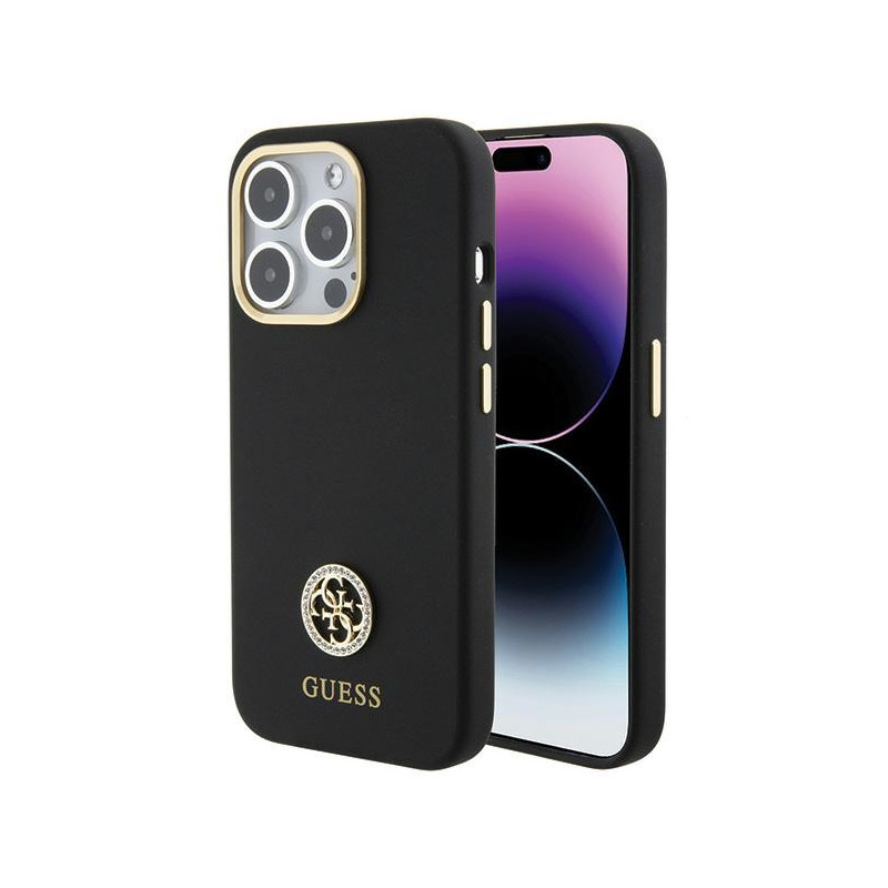 Kryt Guess SILICONE LOGO STRASS 4G pro iPhone 15 Pro Max - černý