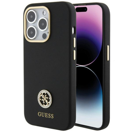 Kryt Guess SILICONE LOGO STRASS 4G pro iPhone 15 Pro Max - černý