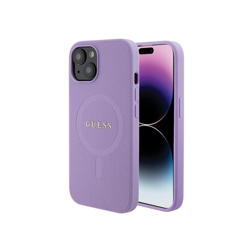 Kryt Guess SAFFIANO MagSafe pro iPhone 15 Plus - fialová
